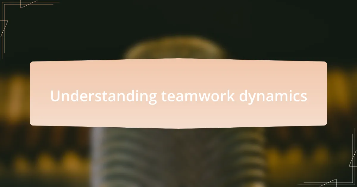 Understanding teamwork dynamics